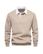 Men's polo sweater with contrast collar and long sleeves