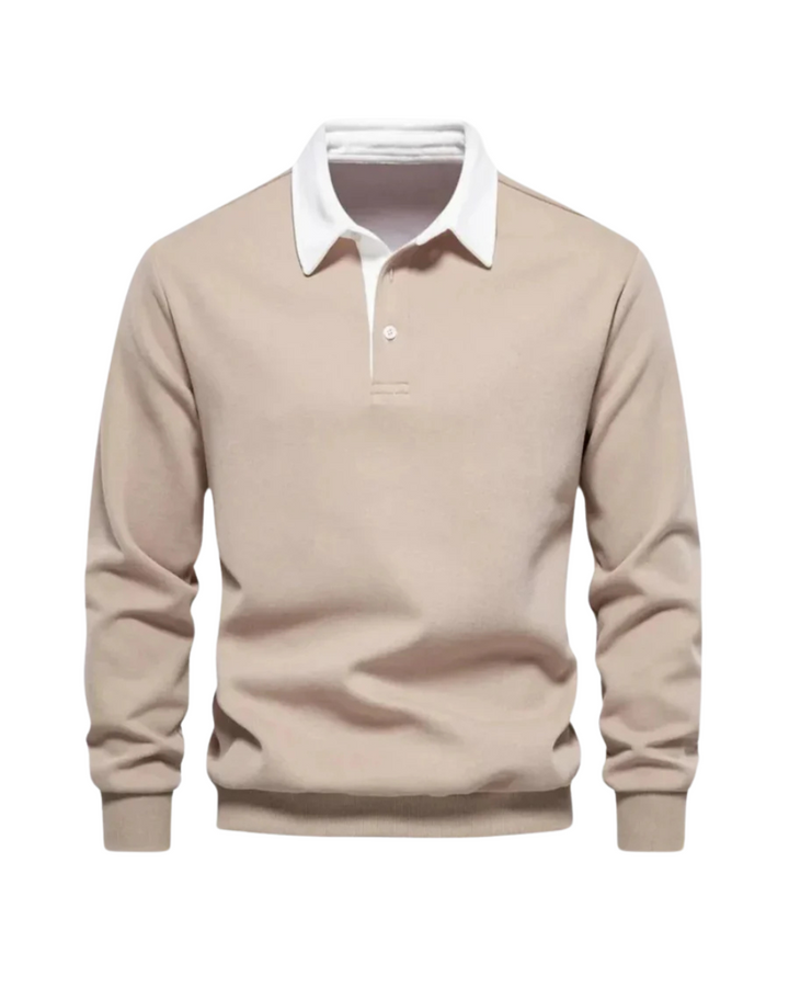Men's polo sweater with contrast collar and long sleeves