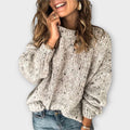 Women's textured crew neck jumper with long sleeves and ribbed trims