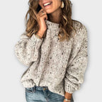 Women's textured crew neck jumper with long sleeves and ribbed trims