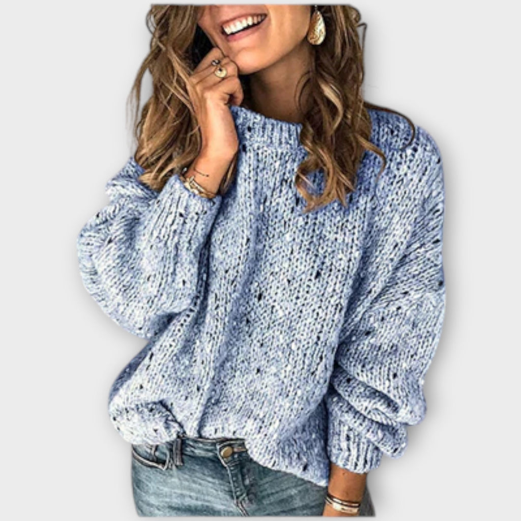 Women's textured crew neck sweater with long sleeves and ribbed trims
