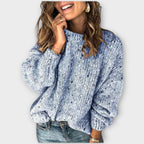 Women's textured crew neck sweater with long sleeves and ribbed trims