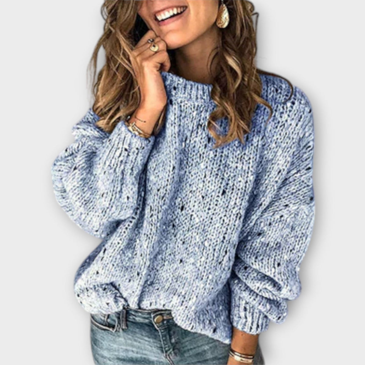 Women's textured crew neck jumper with long sleeves and ribbed trims