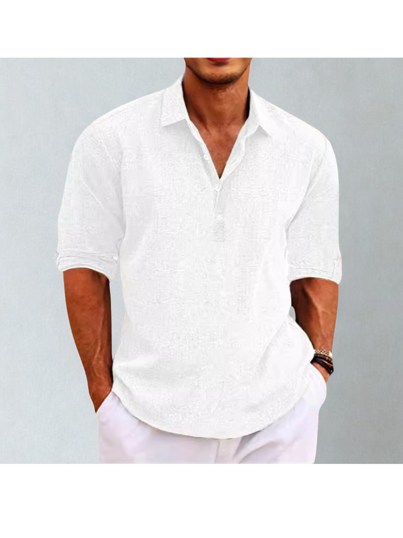 Men's textured shirt with spread collar and rolled sleeves