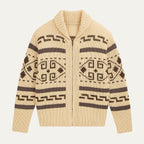 Men's shawl collar cardigan with geometric patterned knit and zip front