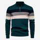 Men's striped quarter-zip sweater with mock neck and ribbed trims