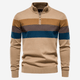 Men's striped quarter-zip sweater with mock neck and ribbed trims