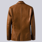 Men's structured blazer jacket with notched lapels, long sleeves, buttons and patch pockets