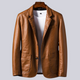 Men's structured blazer jacket with notched lapels, long sleeves, buttons and patch pockets