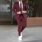 Men's tailored suit outfit set with blazer and full-length trousers
