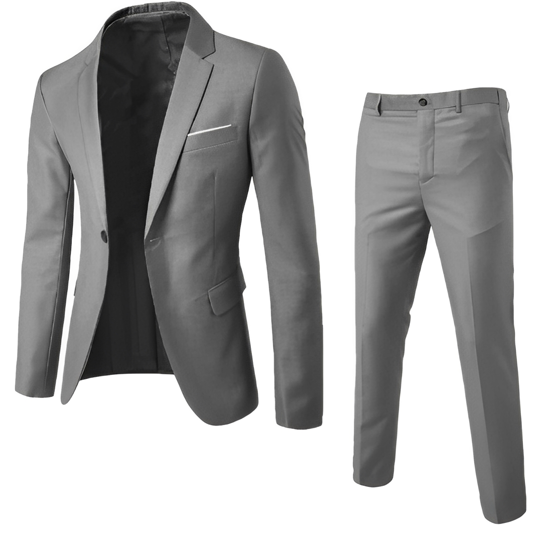 Men's tailored suit outfit set with blazer and full-length trousers