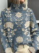 Women's long-sleeve printed turtleneck sweater with ribbed trims