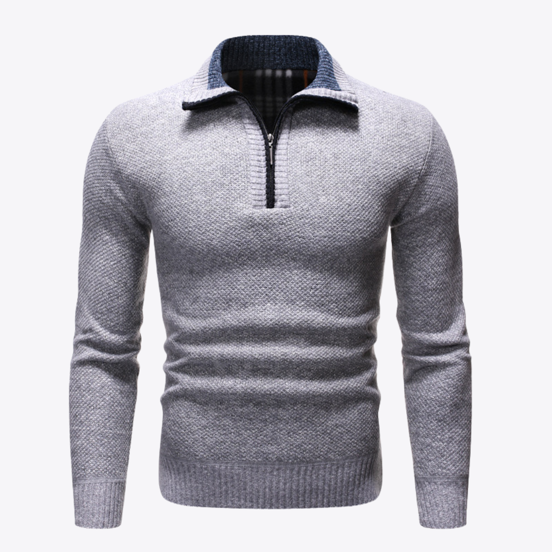 Men's textured half-zip jumper with turn-down collar