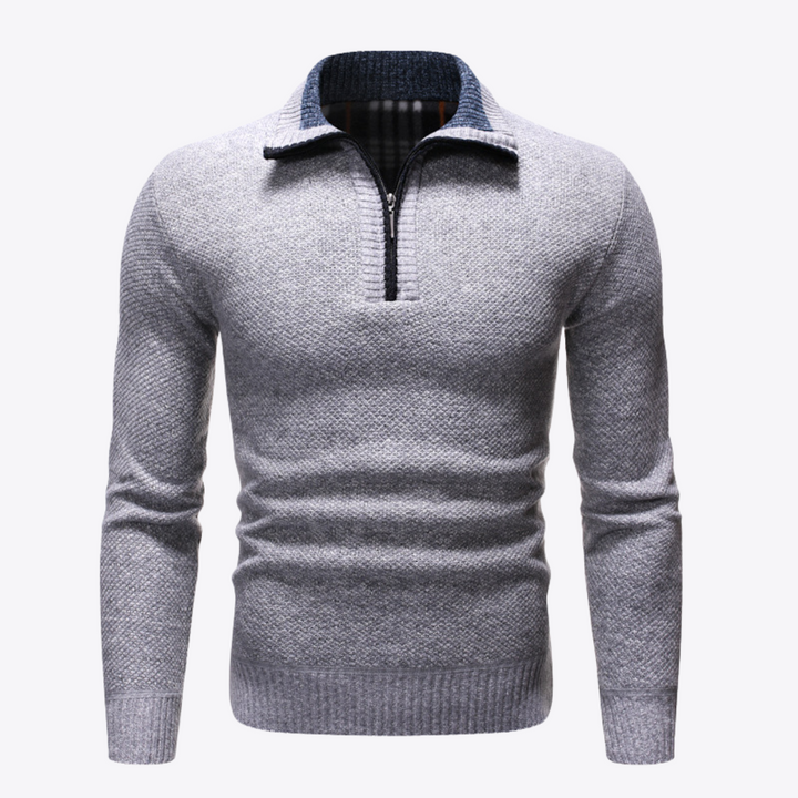 Men's textured half-zip jumper with turn-down collar