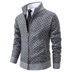 Men's diamond pattern zip-front sweater with stand collar