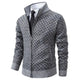 Men's diamond jacquard knit cardigan with stand collar and zip front