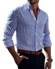 Men's vertical striped shirt with button front and rolled sleeves