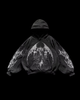 Black pullover hoodie with white angel graphics, hood, long sleeves and front pouch pocket