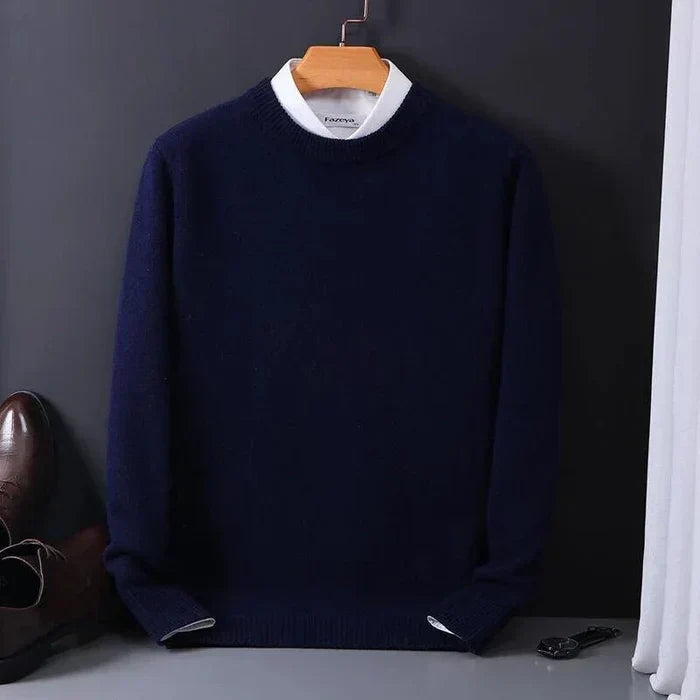 Men's plain crew neck sweater with long sleeves and ribbed trims