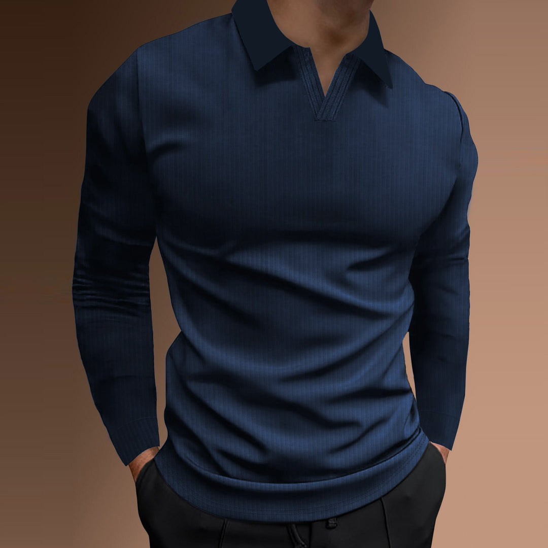 Men's Ribbed Open-Collar Polo Jumper