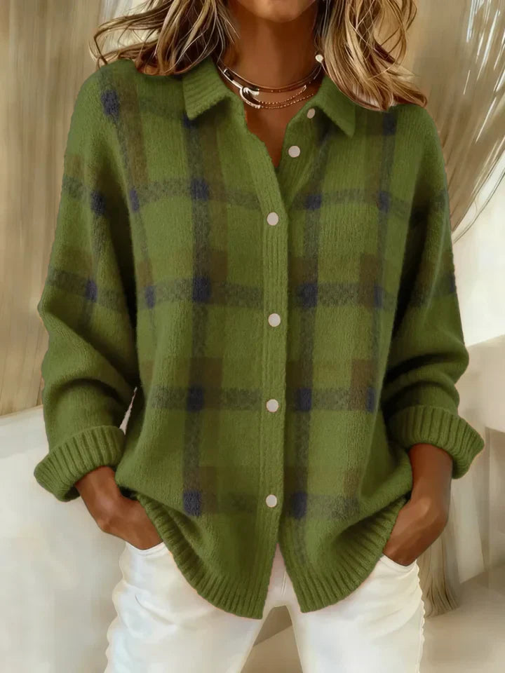Women's multicolour checked knit shirt with collar and buttons