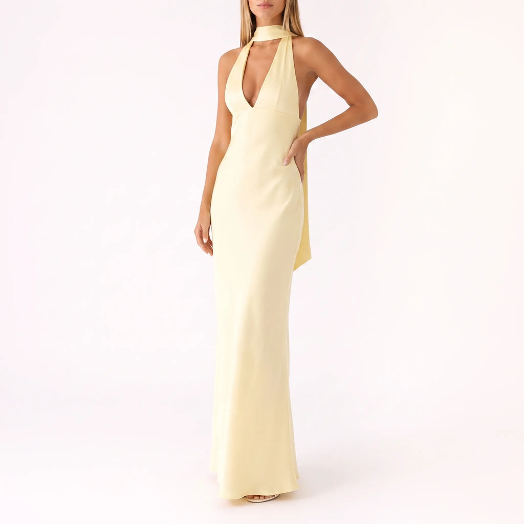 Valetta  - Elegant Halter Neck Maxi Dress Evening Social Events