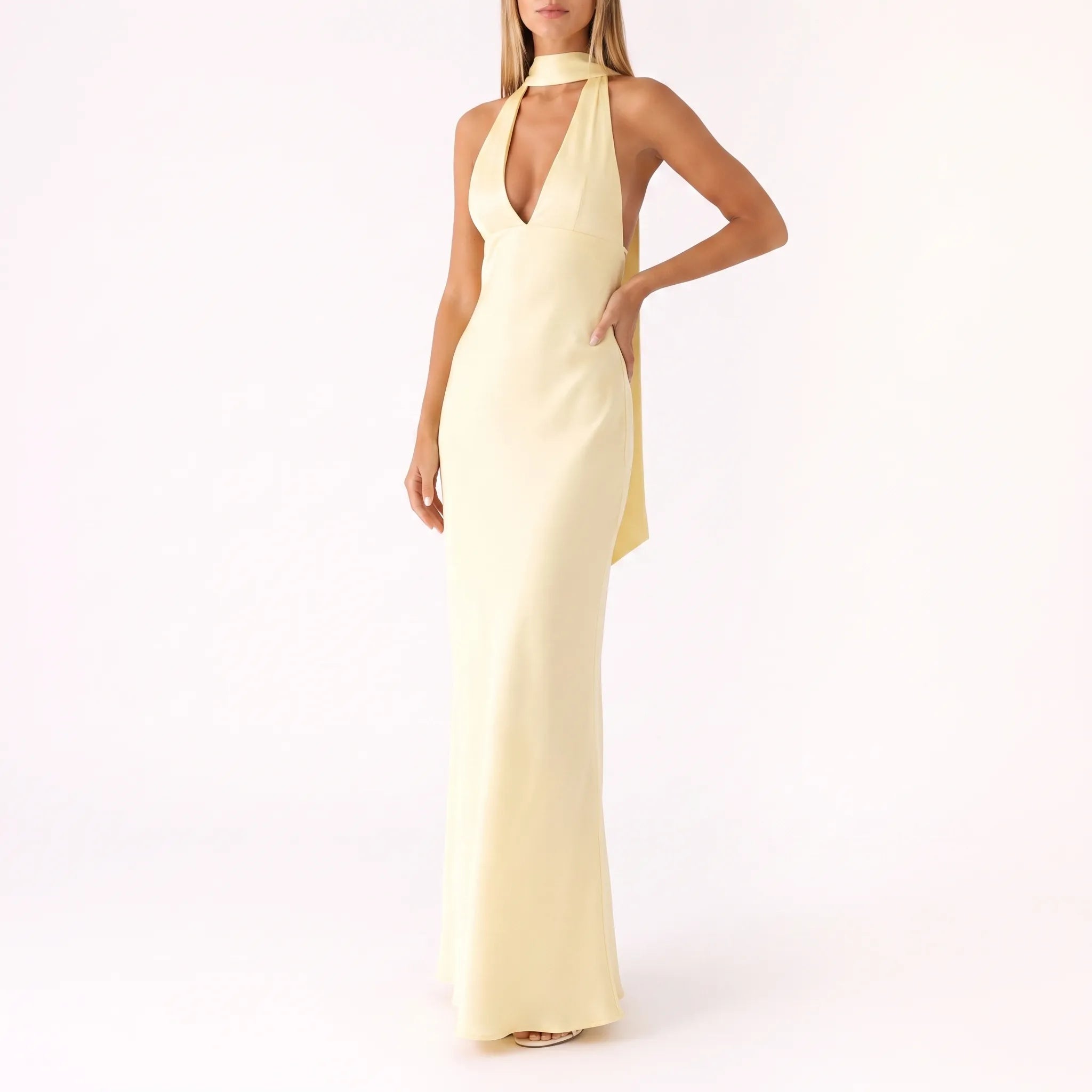 Valetta  - Elegant Halter Neck Maxi Dress Evening Social Events