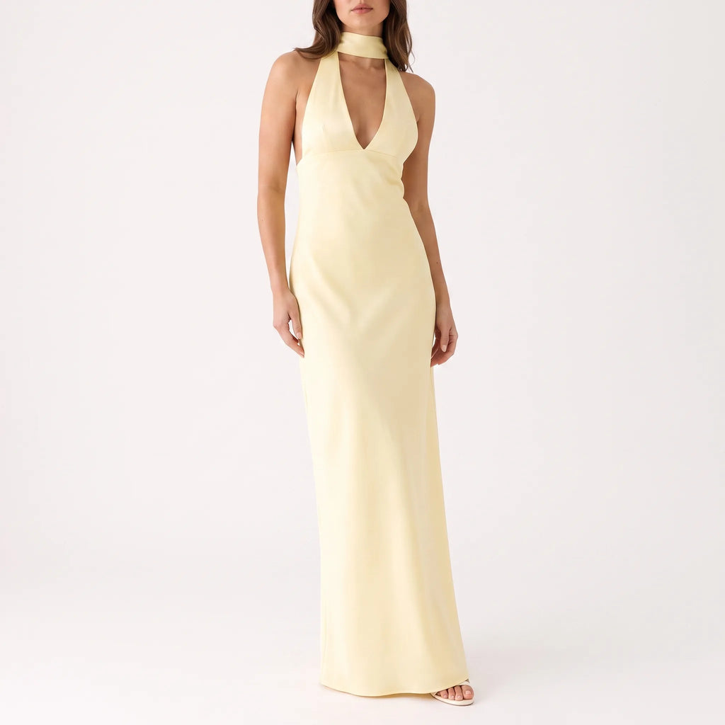 Valetta  - Elegant Halter Neck Maxi Dress Evening Social Events