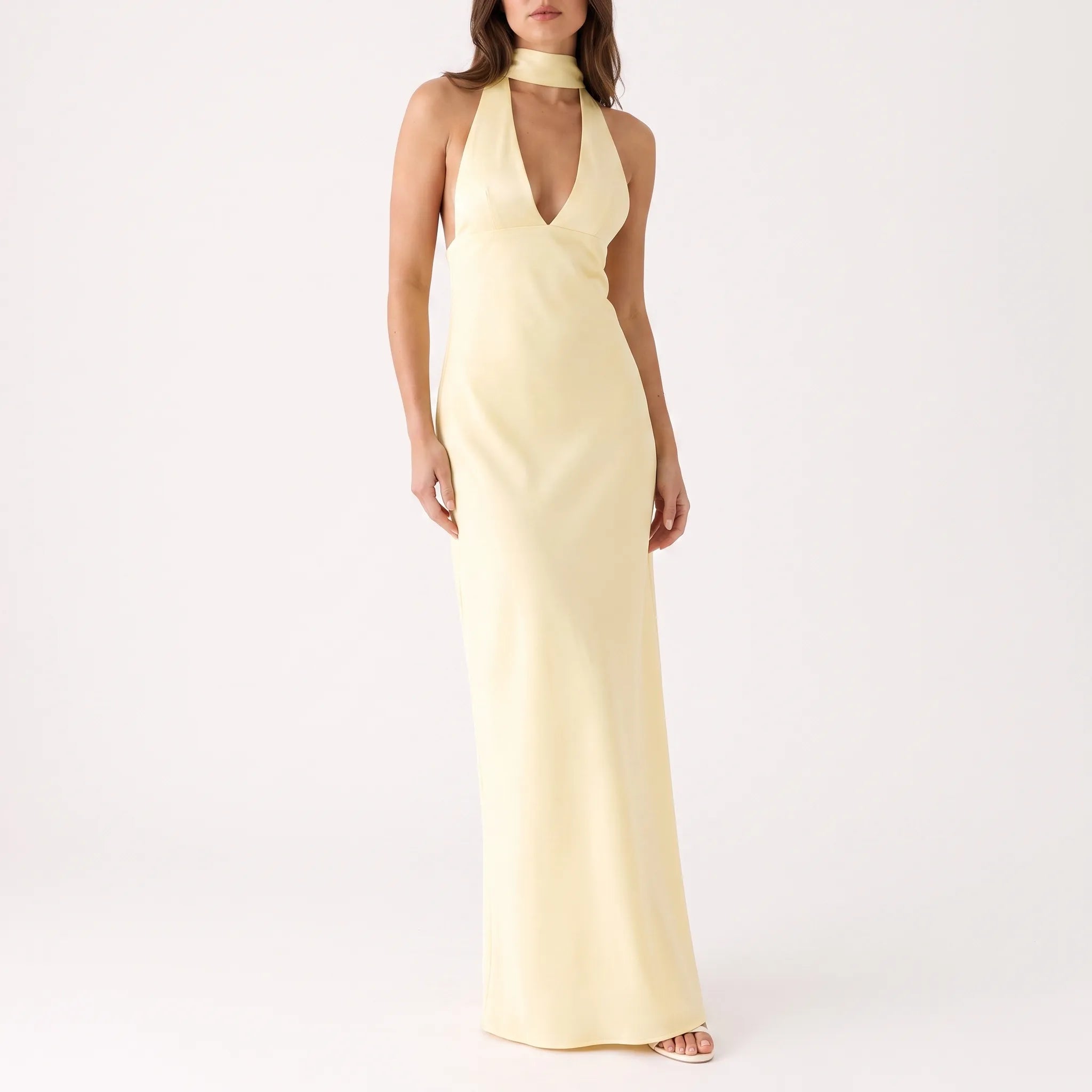 Valetta  - Elegant Halter Neck Maxi Dress Evening Social Events