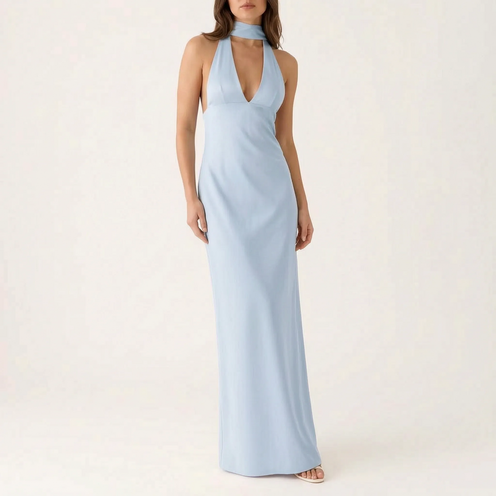 Valetta  - Elegant Halter Neck Maxi Dress Evening Social Events