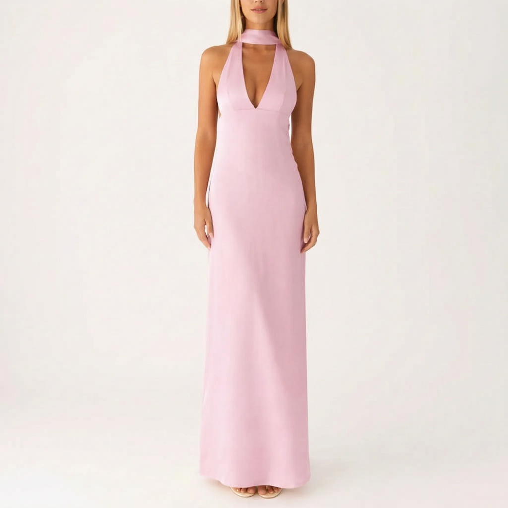 Valetta  - Elegant Halter Neck Maxi Dress Evening Social Events
