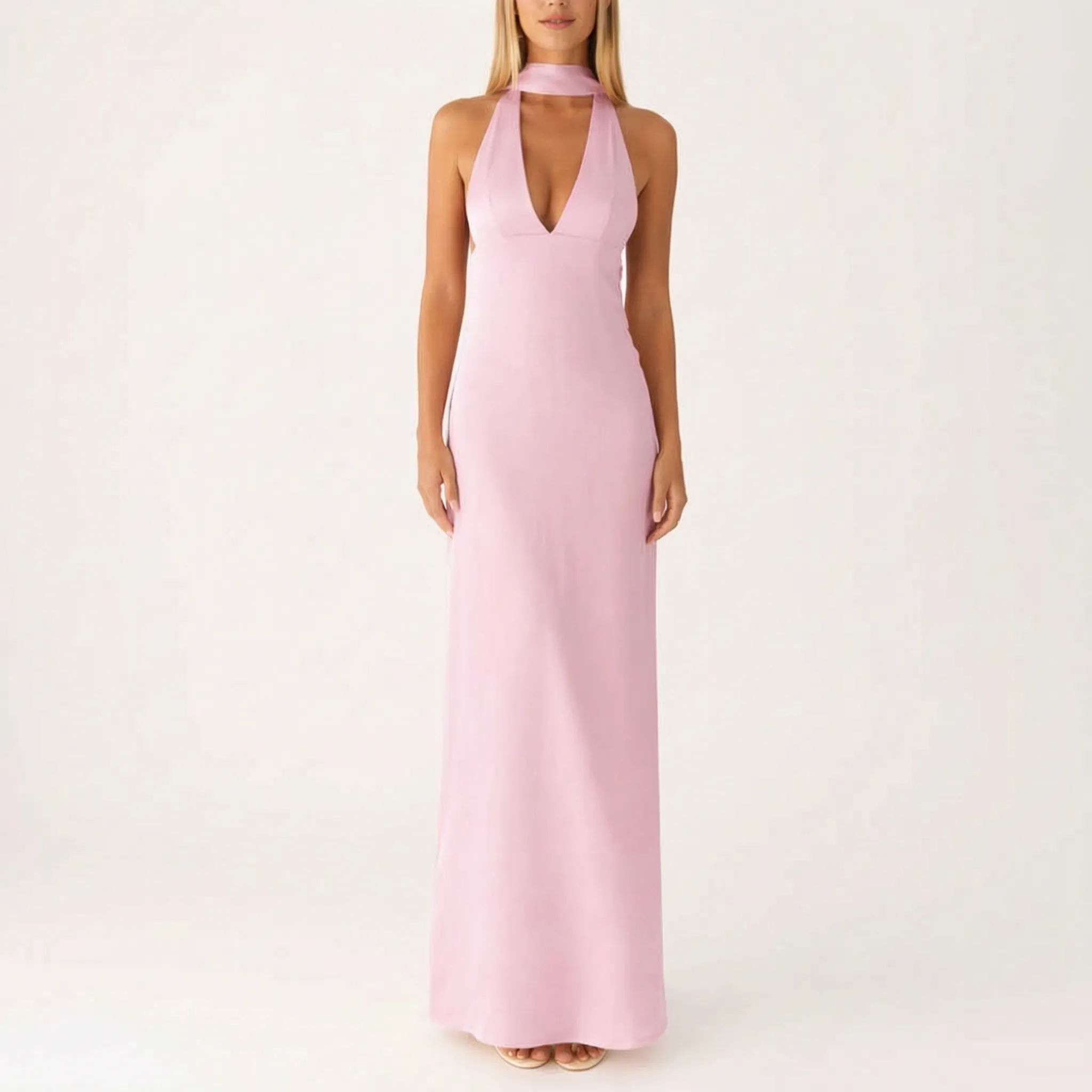 Valetta  - Elegant Halter Neck Maxi Dress Evening Social Events
