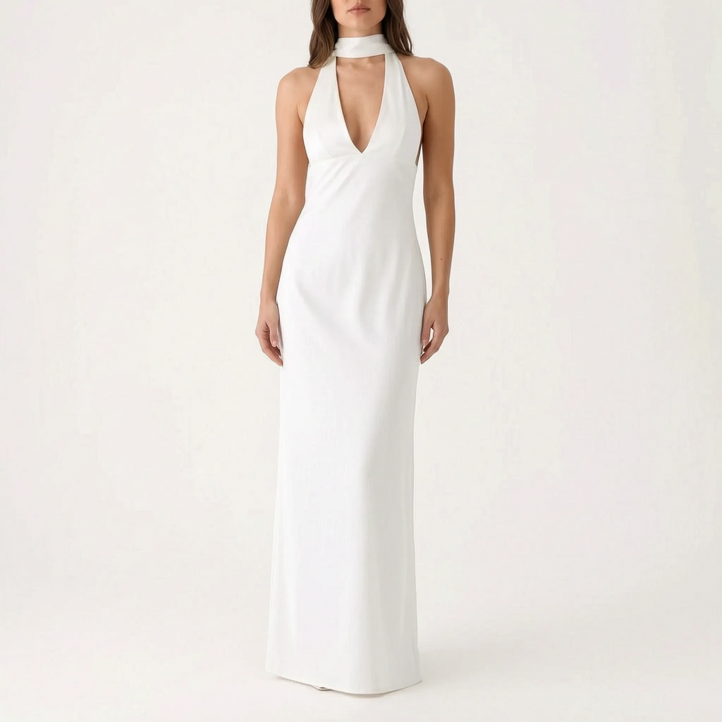 Valetta  - Elegant Halter Neck Maxi Dress Evening Social Events