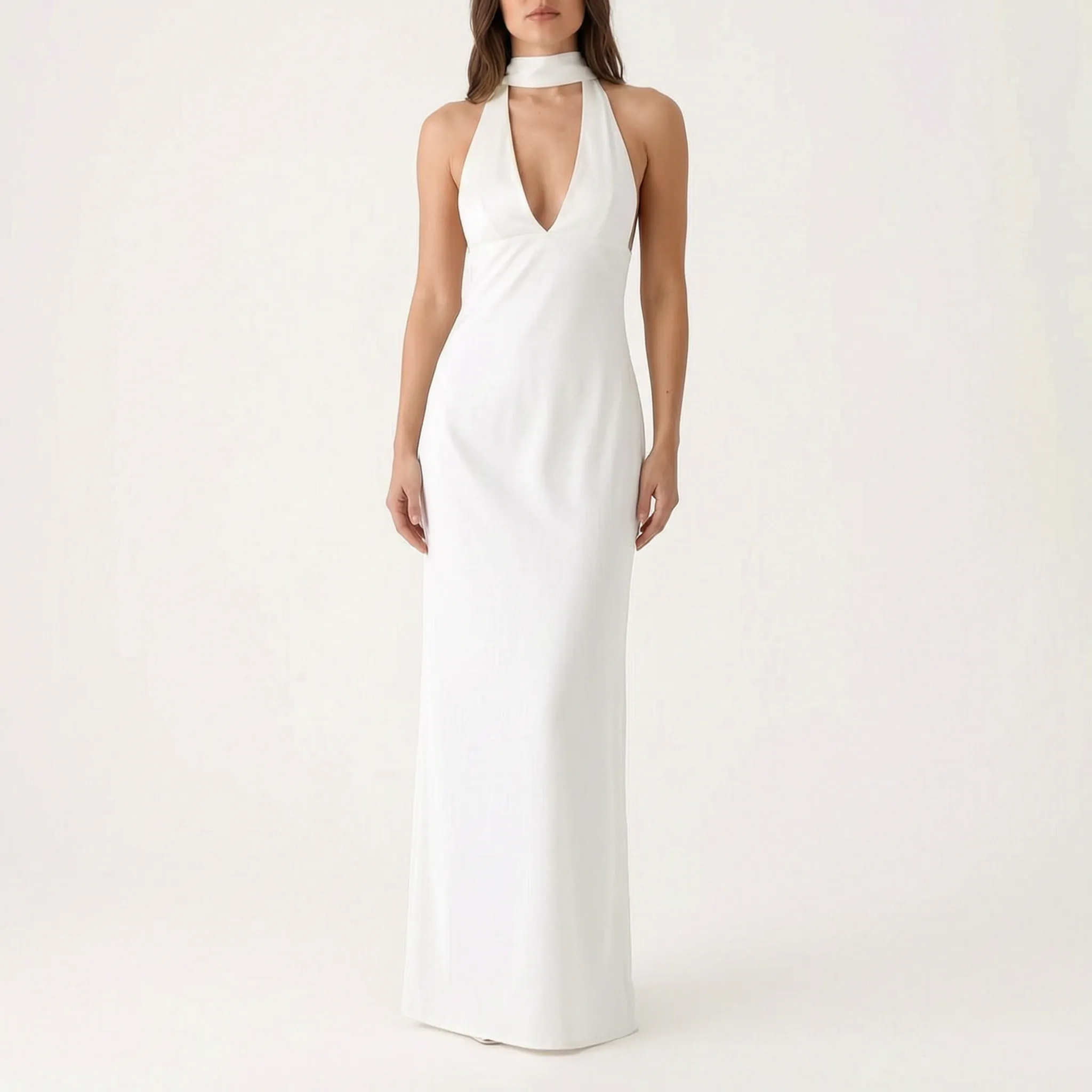 Valetta  - Elegant Halter Neck Maxi Dress Evening Social Events