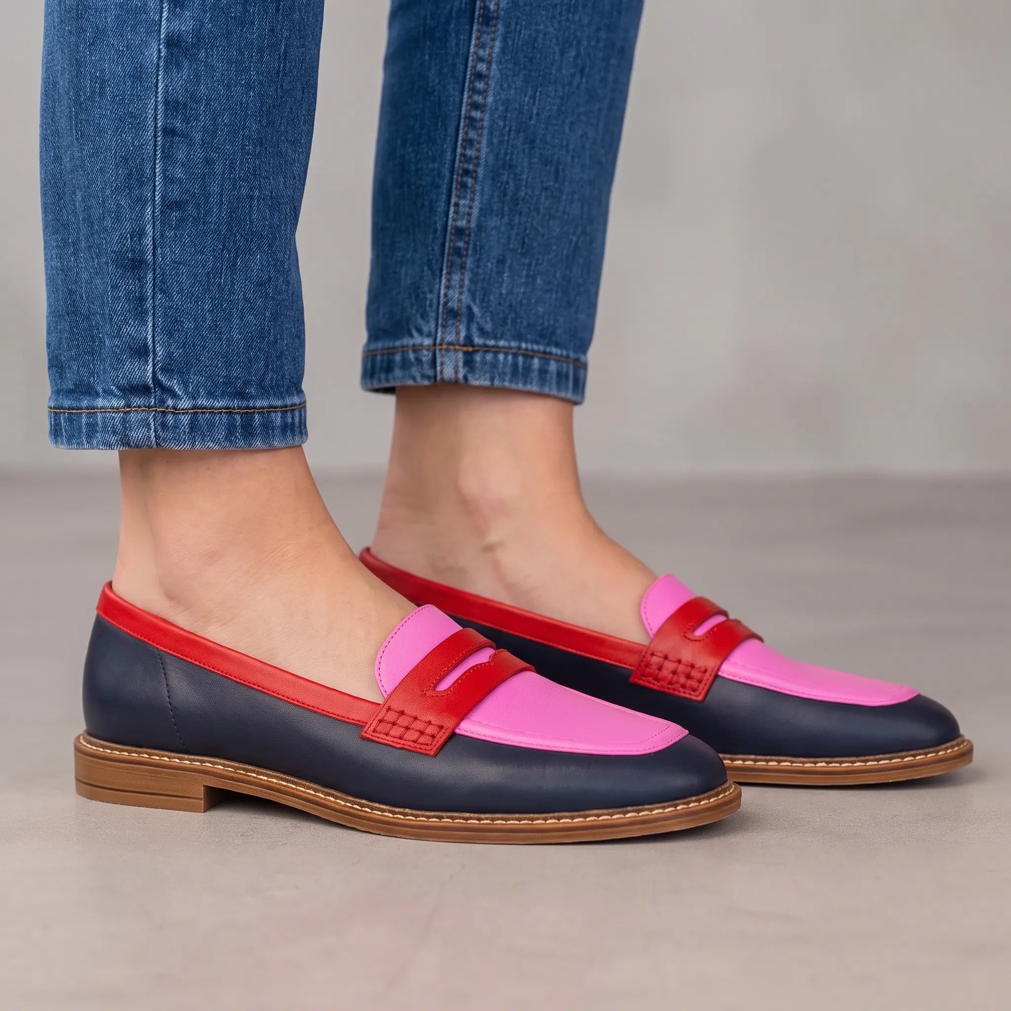 Vellura  - Vibrant Colour-Block Flat Womens Loafers Everyday Casual Wear