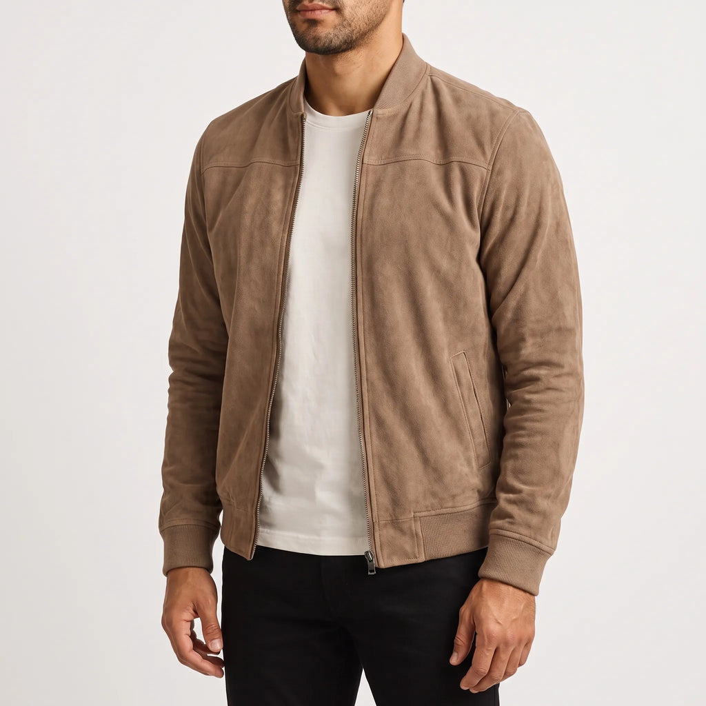 Velvark  - Minimalist Brushed Zip-Up Bomber Jacket Casual Weekend Layering
