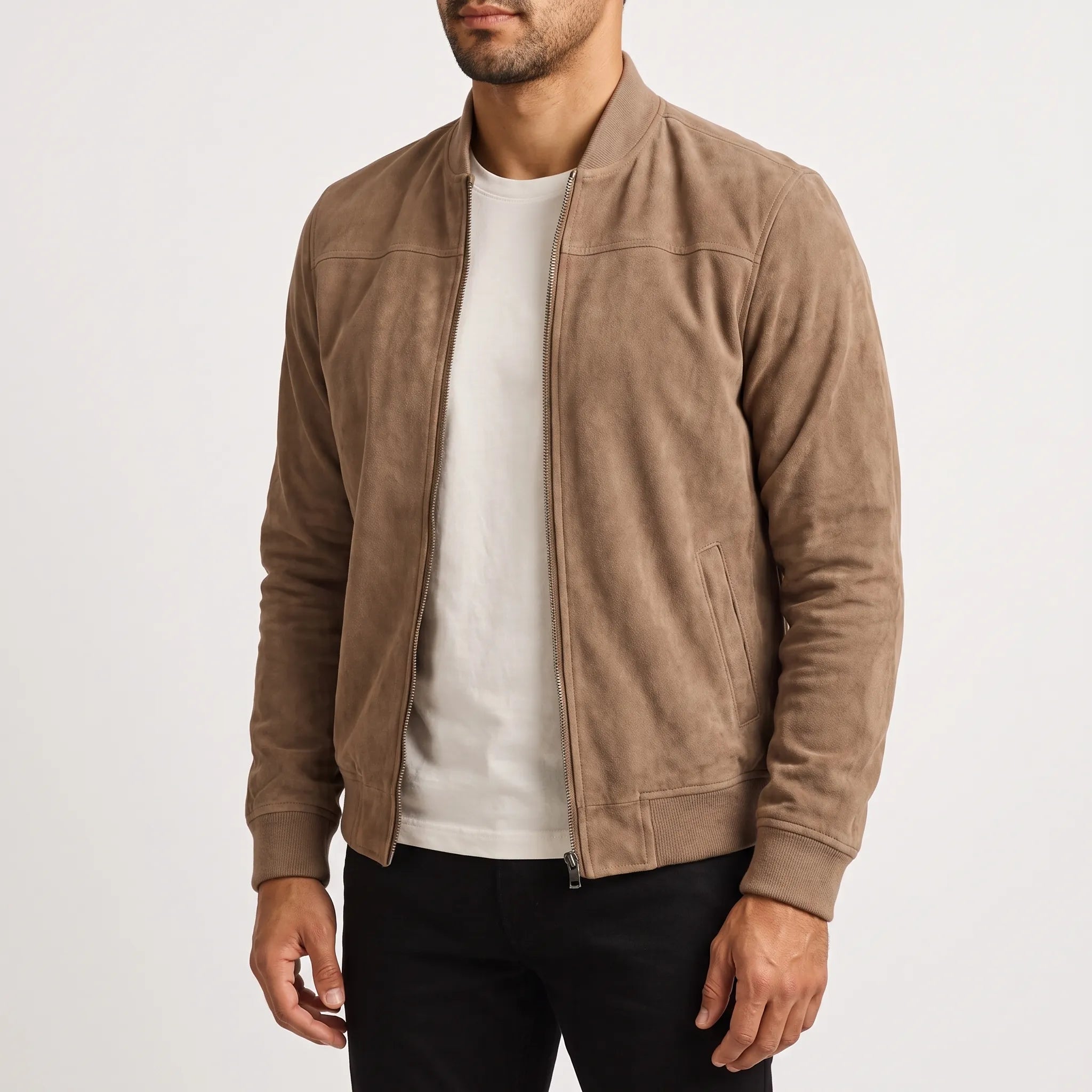 Velvark  - Minimalist Brushed Zip-Up Bomber Jacket Casual Weekend Layering