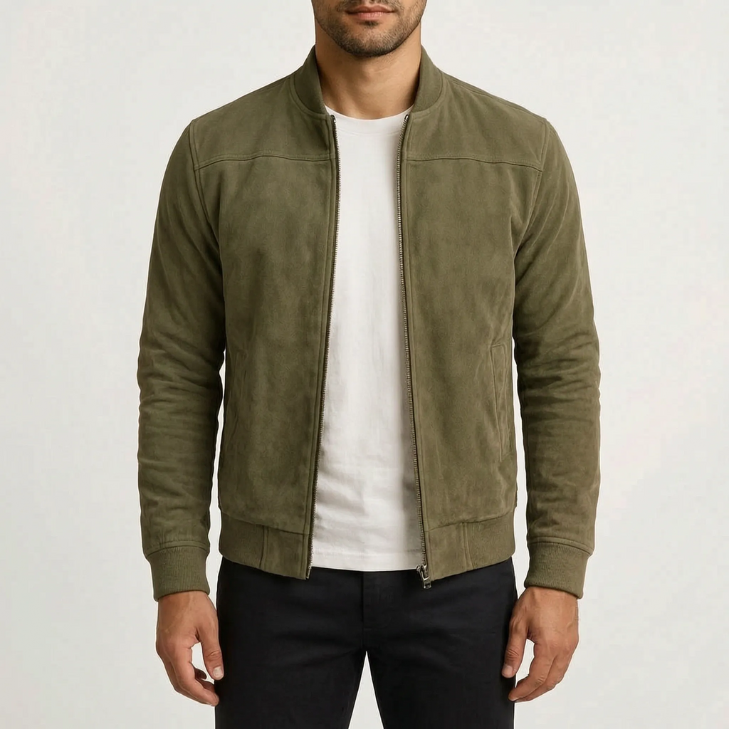 Velvark  - Minimalist Brushed Zip-Up Bomber Jacket Casual Weekend Layering