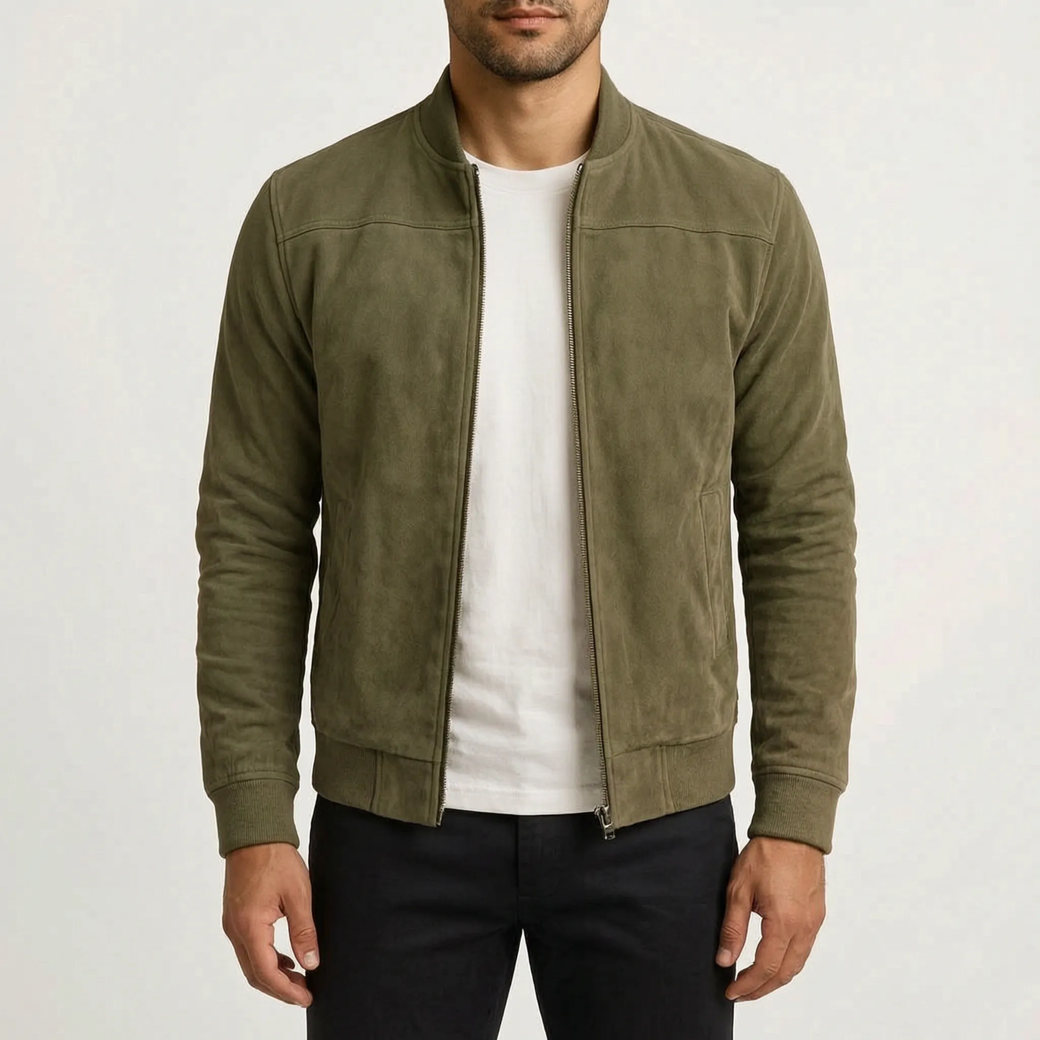 Velvark  - Minimalist Brushed Zip-Up Bomber Jacket Casual Weekend Layering