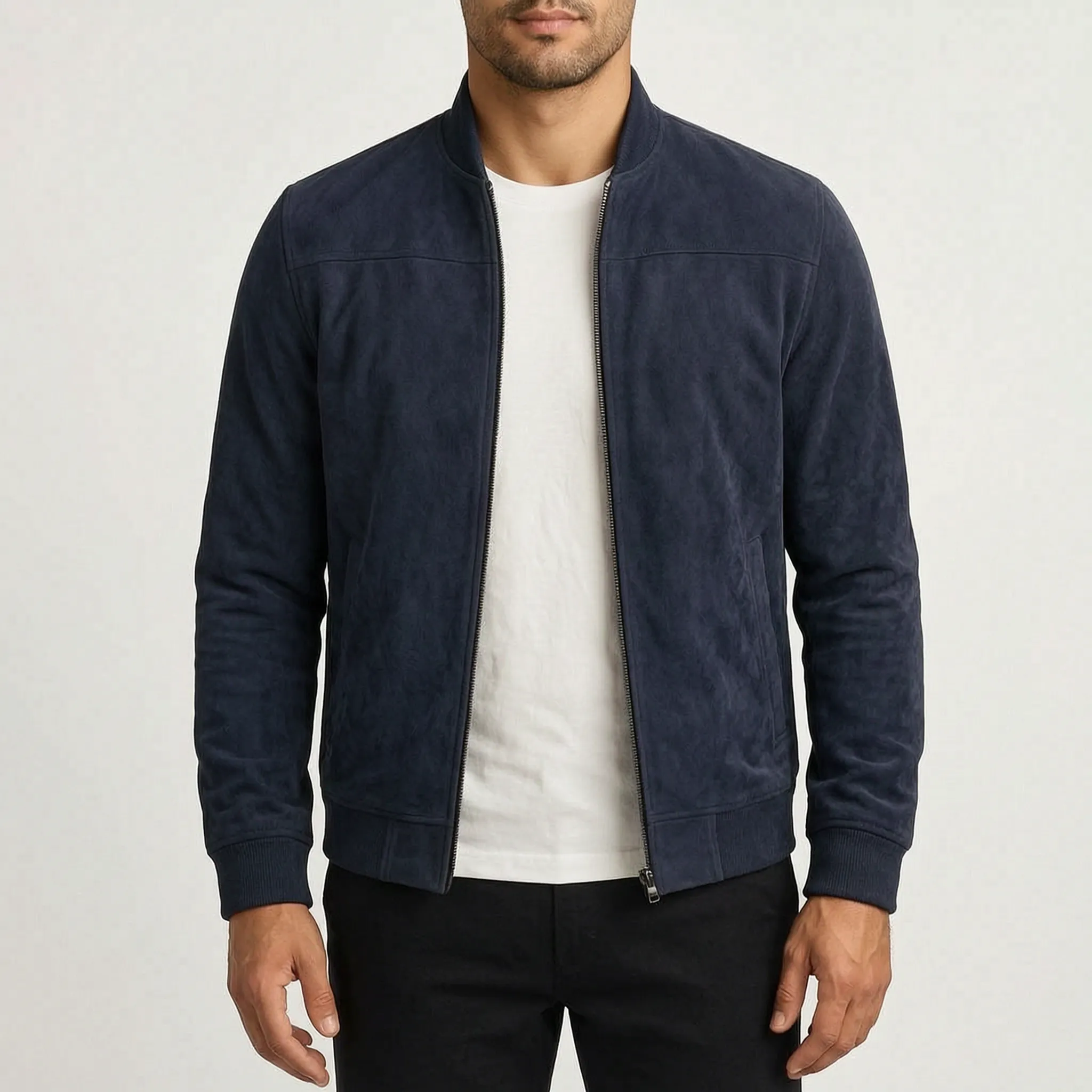 Velvark  - Minimalist Brushed Zip-Up Bomber Jacket Casual Weekend Layering