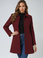 Women's single-breasted trench coat with pointed collar and long sleeves