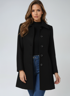Women's single-breasted trench coat with pointed collar and long sleeves