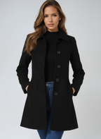 Women's single-breasted trench coat with pointed collar and long sleeves