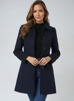 Women's single-breasted trench coat with pointed collar and long sleeves