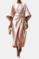 Women's Wide-Sleeve Satin Maxi Dress with Brooch