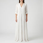 Veridia  - V-Neck Floral Embroidered Midi Dress Casual Daytime Outings