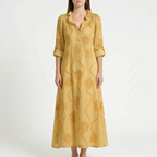 Veridia  - V-Neck Floral Embroidered Midi Dress Casual Daytime Outings