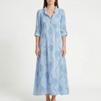 Veridia  - V-Neck Floral Embroidered Midi Dress Casual Daytime Outings