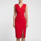 Vesperia  - Draped V-Neck Cocktail Midi Dress Wedding Receptions