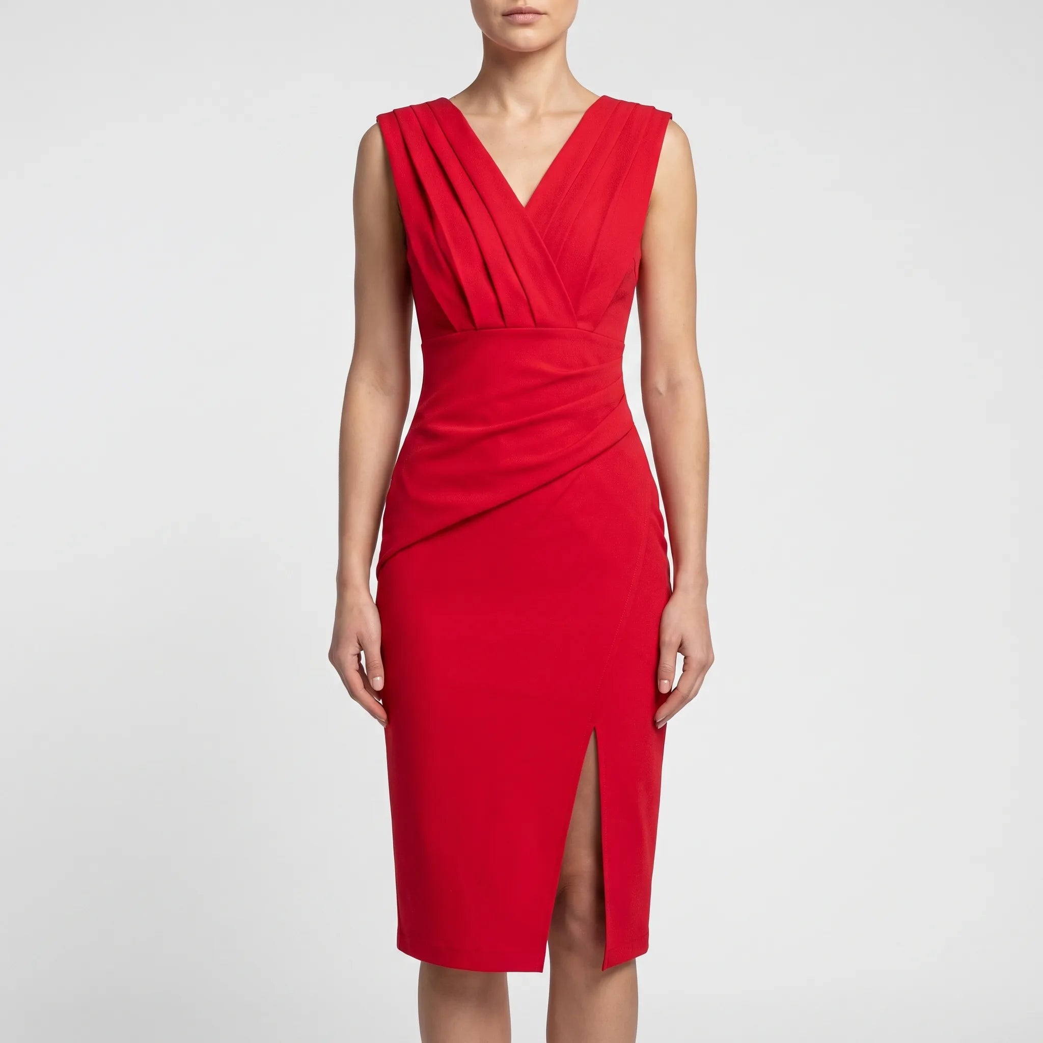Vesperia  - Draped V-Neck Cocktail Midi Dress Wedding Receptions